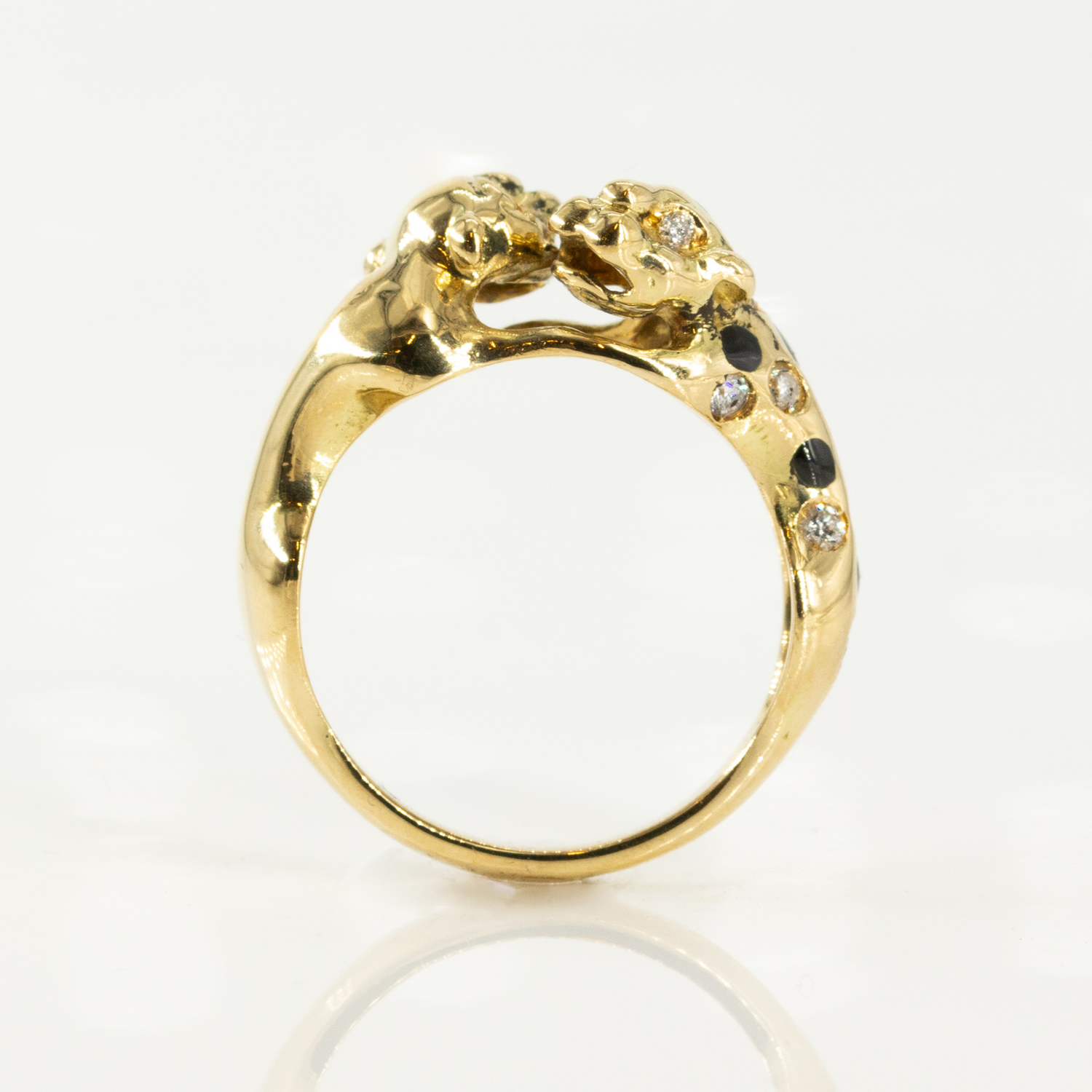 14CT Yellow Gold Twin Tiger Ring with Onyx and Diamonds
